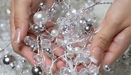 9ft Christmas Beaded Wire Garland Decorations Glitter Gem String with Light 8 Functions and Timer Acrylic Crystal Diamond Jewel Wires for Holiday Xmas Home Tree Fireplace Mantels Table(1 Pcs)