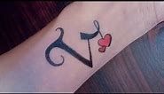 V name ka tattoo kaise banaye | letter v tattoo on hand with ♥️♥️