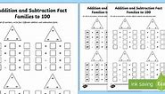 Fact Families to 100 Addition and Subtraction Worksheet