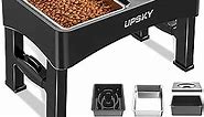UPSKY 3-in-1 Elevated Dog Bowls Slow Feeder, 4 Height Adjustable Raised Dog Bowl Stand No Spill Dog Water Bowl Dispenser, Stainless Steel Dog Food Bowl and Water Bowl for Small Medium Dogs, Black