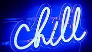 Wanxing Chill Neon Sign Blue Led Sign Chill Neon Wall Sign 14'' x 7'' Led Neon Sign Word Neon Lights for Wall Decor Neon Light for Bedroom USB Powered Switch Light up Sign Neon Sign for Wall Decor Bar Hotel Game Room