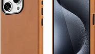 maogoam for iPhone 14 Pro Case Leather, Genuine Crazy Horse Leather Case for iPhone 14 Pro,Compatible with MagSafe, Indiana-Jones Style, Brown