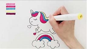 How to Draw A Cute Unicorn 🦄 Premium Vector with Birthday 🎂 Rainbow 🌈 Easy drawing and coloring