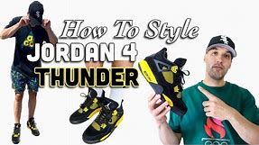 How To Style: Air Jordan 4 "Thunder" Sneakers On Feet With Outfits