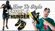 How To Style: Air Jordan 4 "Thunder" Sneakers On Feet With Outfits