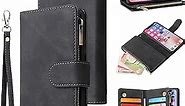 LBYZCASE Phone Case for iPhone XR,iPhone xr Wallet Case,Luxury Folio Flip Leather Cover[Zipper Pocket][Magnetic Closure][Wrist Strap][Kickstand ] for Apple iPhone Xr 6.1 inch-Black