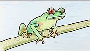 How to draw a green tree frog step by step