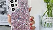 MUYEFW Case for Samsung Galaxy S21 Ultra Case 6.8''Glitter Bling for Women Girls Sparkle Cover Cute Protective Phone (Pink)