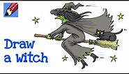 How to Draw a Witch on a Broomstick Real Easy