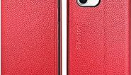 SHIELDON Wallet Case for iPhone 11, Genuine Leather iPhone 11 Folding Case with Kickstand RFID Blocking Credit Card Slots Magnetic Phone Cover Compatible with iPhone 11 6.1" - Litchi Grain Red