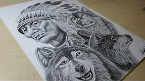 Drawing a Native American Chief and Wolves
