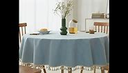 Linen Textured Round Tablecloth with Lace Trim - Waterproof Spill Proof Table Cover for Kitchen Dining Tabletop Decoration, Green, Round - 70 inch