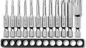 Torx Head Drill Bit Set - Premium12pc Set w/Storage Case T6 - T55 1/4in Hex Shank Magnetic Star Security Kit Long 2inch Torx Key Bits S2 Steel for drills and Impact Drivers