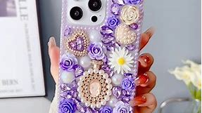 iPhone 14 Pro Rhinestone Case, Cute 3D Glitter Sparkle Bling Luxury Shiny Crystal Diamond Flower Rose Soft TPU Edge Girls Women for Apple iPhone 14 Pro 6.1'' 2022 (White)