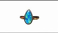 Long Teardrop Blue Opal Ring 14k Gold - 8136 | FlashOpal
