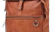 Genuine Leather Backpack for Men - 17.3 Inch Laptop - Designer Roll-top bookbag - Vintage Fashion rucksack back pack for work & travel, X-Large Tan (Brown)