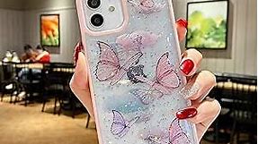 Butterfly Glitter Bling Pattern Compatible with iPhone 7 Plus/8 Plus Case, Cute Glitter Butterfly Designed Shockproof Soft Silicone Clear Case for Girls Women - Pink