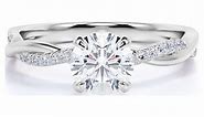 JeenMata 1 Carat Round cut Moissanite and Diamond infinity multi-stone Engagement Ring in 10k White Gold