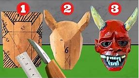 How to make a traditional Japanese HANNYA mask in wood, wood carving mask step by step