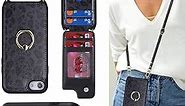 for iPhone 7 Plus / 8 Plus Case with Card Holder and Strap for Women,Crossbody Lanyard,Kickstand Ring Stand,Snap Clasp,Cute Phone Wallet Cases 5.5 inch(Black Leopard)