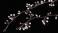 Nljihkure Bride Wedding Crystal Hair Vine Hair Accessories Extra Long Pearl and Crystal Beads Bridal Hair Vine Headband Head Pieces for Women and Girls (Rose Gold)