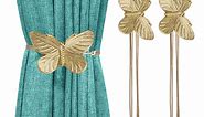 Lewondr Magnetic Curtain Tieback,2pc Vintage Butterfly Resin Curtain Ties and Holdbacks Retro Curtain Holdback, Gold