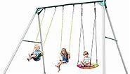 Hapfan 9.5' Heavy Duty Tall Swing Sets for Backyard for Kids and Adults with Saucer Swing, 2 Belt Swings