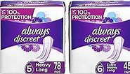 Always Discreet Incontinence Pads for Women Heavy Long 78ct and Extra Heavy Long 45ct (123 Total Pads)