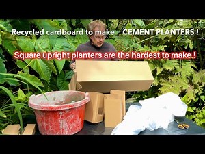 Using recycled cardboard and cement fabric to make cement (concrete) upright trough planter.