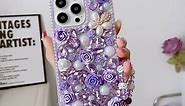 Threesee for iPhone 14 Pro Max Bling Case,Luxury Crystal Rhinestone Flowers Glitter Diamond Pearl Women Girls Kids Cover with Lanyard for iPhone 14 Pro Max 6.7 inch