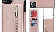 Jaorty Crossbody Phone Case for iPhone 12 Pro Max Case with Card Holder for Women,iPhone 12 Pro Max Case Wallet with Strap Lanyard for Men,PU Leather Magnetic Clasp with Kickstand 6.7", Rosegold