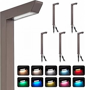 Low Voltage Pathway Lights, 12V 5W LED RGB Color Changing Wired Landscape Path Lights Outdoor for Walkway Driveway Garden of Christmas Halloween, CRI90, Aluminum, Bronze, ETL, Pack of 6