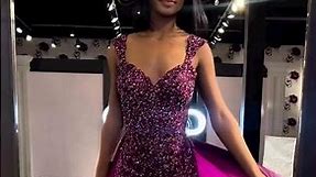 💜Jovani Couture Unveils Stunning Beaded Purple Dress with Chiffon Overlay for Elegant Occasion💜