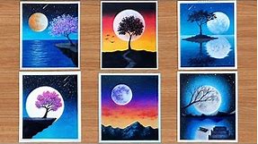 6 Easy Full Moon Oil Pastel Drawing || How to draw with oil pastel
