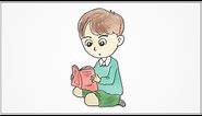 How to draw a boy sitting and reading a book step by step