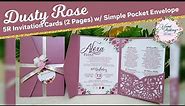 Dusty Rose Motif Debut Invitation Card with Simple Pocketfold Cover