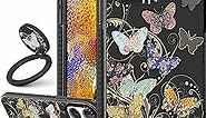Kokaaee (2in1 for iPhone 14 Pro Max Case Butterfly Design Women Girls Cute Girly Phone Cases Black Butterflies Fashion Soft TPU Bumper Colorful Cover+Ring Holder for 14 ProMax 6.7"
