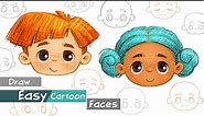 HOW TO DRAW CARTOON FACES- Simple Cute Face Drawings