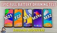 Full Battery Draining Test : Samsung Galaxy M21, F22, M31, M31s, M32