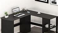 SHW L-Shaped Home Office Wood Corner Desk, Black