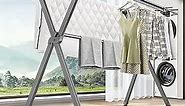 90 Inches Folding Clothes Drying Rack Indoor Outdoor-Aluminum Collapsible Clothing Drying Racks for Laundry-Heavy Duty Foldable Clothes Dryer Rack with 42 Windproof Hooks,Large,Grey