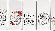 Cute Kitchen Towels Set Fun Dish Towels with Sayings Inspirational Home Family Love & Baking Theme, 5 Flour Sack Towels for Dish Drying Decor 16”x28” 100% Cotton