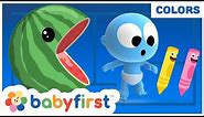 Pacman vs Color Crew & GooGoo GaaGaa | Toddler Learning Video | Fruits Name for Kids | BabyFirst TV