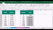 How to convert yard to meter & meter to yard in excel