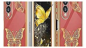 for Galaxy Z Fold 4 Case Butterfly for Women Girls Girly Pretty Phone Cases Cute Red and Gold Plating Butterflies Design Aesthetic Luxury Cover for Samsung Galaxy Z Fold 4 5G 2022 7.6"