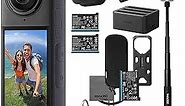 Insta360 X4 Battery Bundle- Waterproof 8K 360 Action Camera Bundle Includes Extra 2 Batteries, Charger, Invisible Selfie Stick, Lens Cap (128GB)
