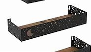 Serwrsw Moon and Stars Wall Shelves Black, Set of 3 Small Floating Shelves for Bedroom Living Room Wall Storage or Decor, Brown Board