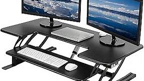 VIVO 42 inch Electric Height Adjustable Stand Up Desk Converter, VE Series, Sit to Stand Tabletop Dual Monitor Riser with USB Port, Black, DESK-V000VLE