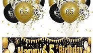 65th Birthday Decorations for Men Women Black and Gold, Black Gold Birthday Yard Banner Sign and 18 PCS 65th Happy Birthday Balloons for 65th Anniversary Birthday Party Supplies Outdoor Yard Decor