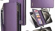 QIXIU for iPhone 13 Wallet Case[Supports Wireless Charging]:Faux Leather Crossbody with Wristlet&Shoulder Straps,Flip Magnetic Closure,with Card Holder and Kickstand for Men Women(Purple)